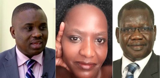 Erias Lukwago, Nabilah Naggayi Sempala and FDC president Patrick Oboi Amuriat.