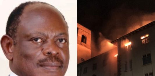 Barnabas Nawangwe and Mak Main building on fire