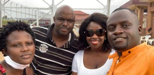 Rugiirwa with his sister Angella Katatumba and friends.