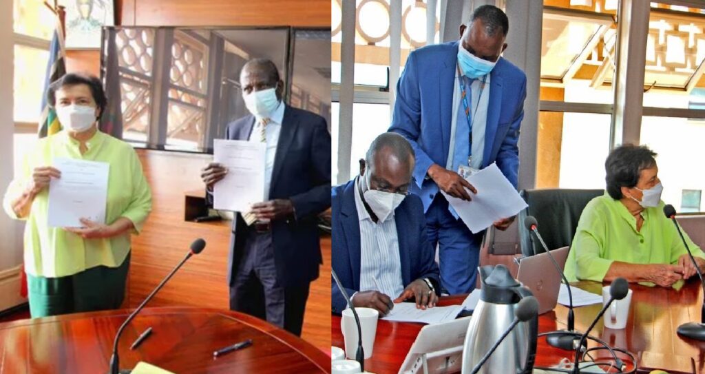 INVISIBLE HAND? Who Exactly Owns Uganda Vinci Coffee Company Ltd Since Investor Pinetti Only Signed $80m Deal as Witness? Finance Ministry and UVCC officials during the signing of the agreement